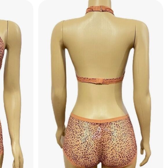 Victorias Secret lace Set Unlined High Neck bralette bra & Shortie Cinnamon - Picture 3 of 3